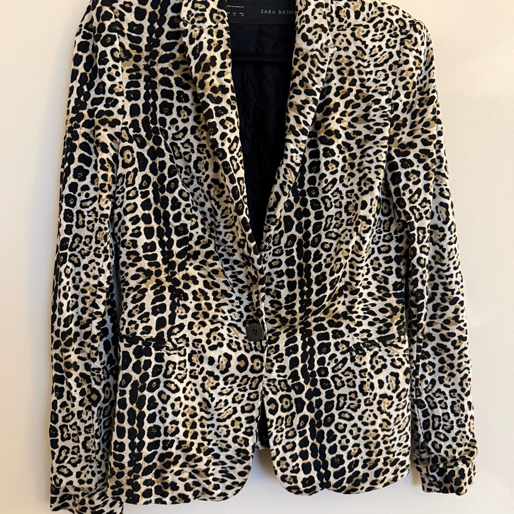 Zara Leopard Print Blazer Medium Animal Print Tailored Jacket